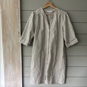 Greylin Striped Linen Blend Button-Front Dress – Size L
